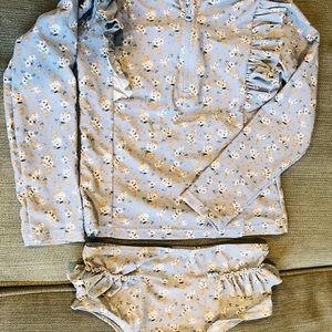 French brand 4T toddler girl swimming suit, light blue floral